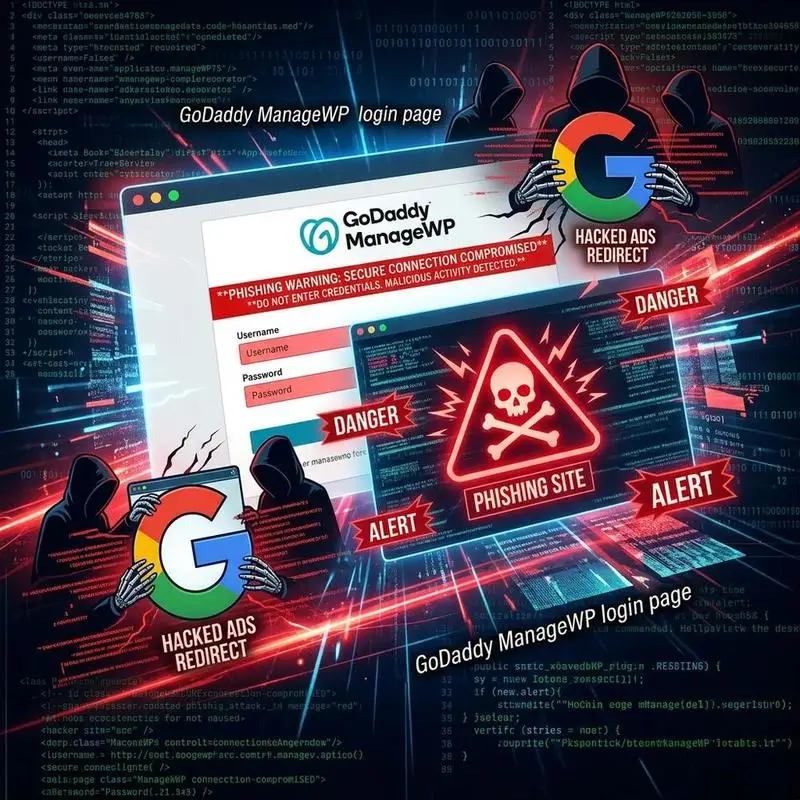 Google Ads का दुरुपयोग: GoDaddy ManageWP Login का Phishing Attack — Website Owners सावधान! 🚨💻
